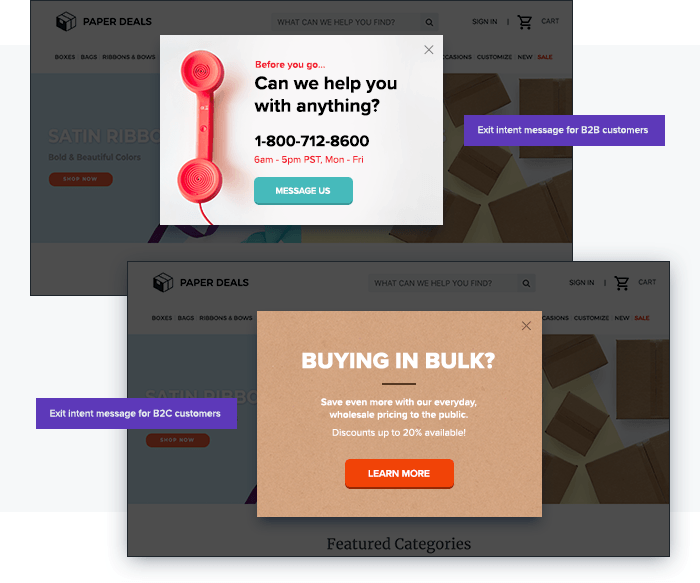 Targeting users displaying exit intent with overlays featuring personalized travel recommendations