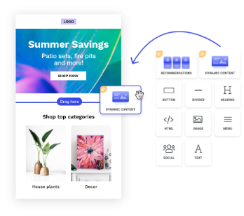 Easily build stunning, personalized emails with our drag-and-drop builder