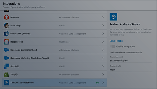 Dynamic Yield and Tealium AudienceStream integration screenshot 0